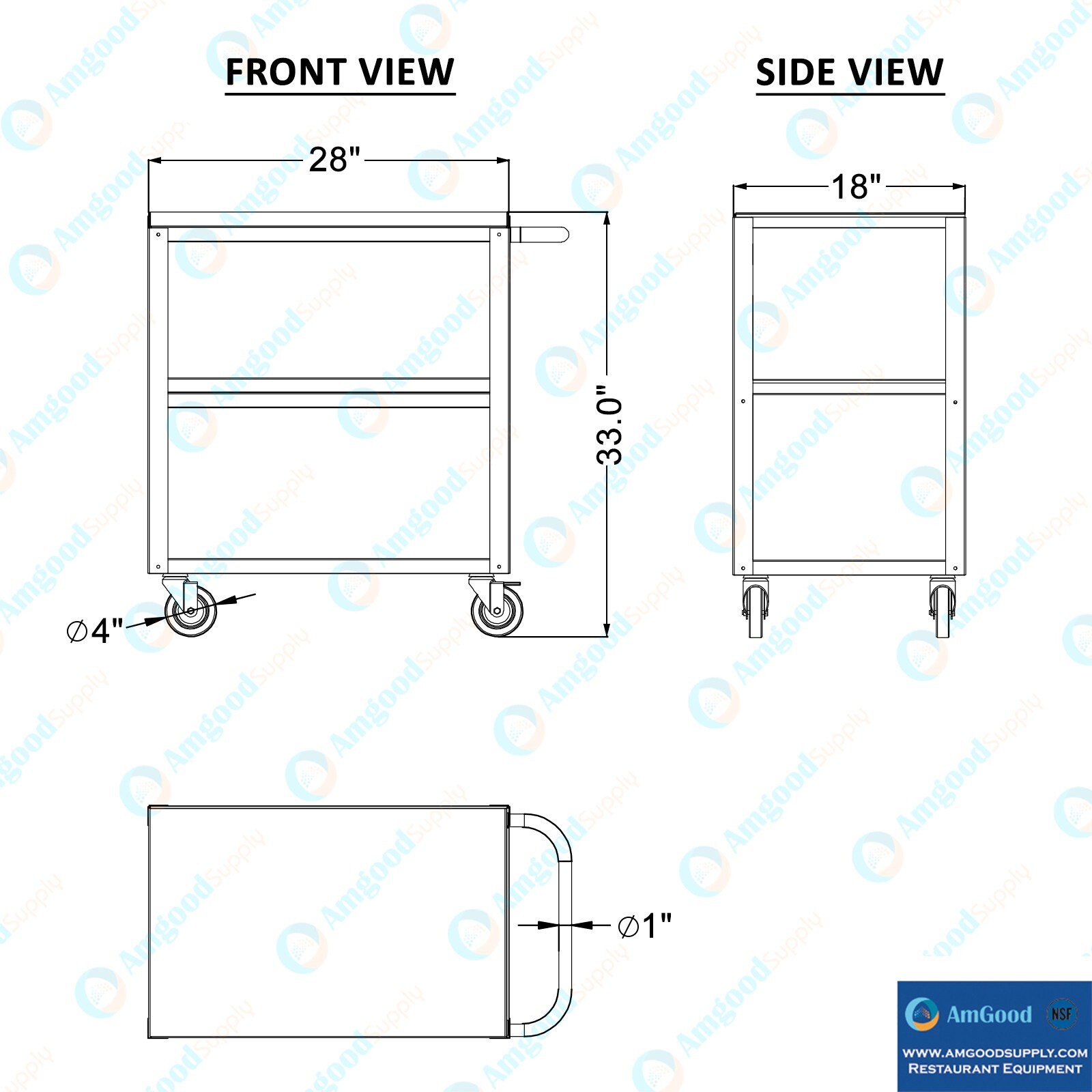 18 in. X 28 in. X 33 in. Stainless Steel 3-Shelf Utility Cart