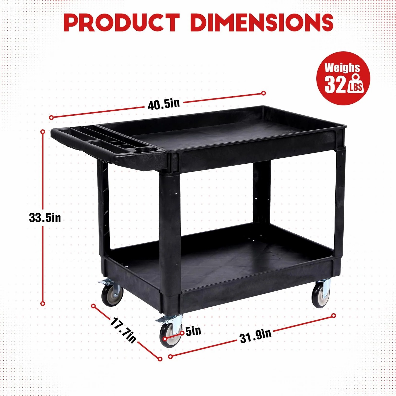 Garvee|Utility Cart|550Lbs|2-Tier|Swivel Wheels|Brakes|Warehouse Garage Use