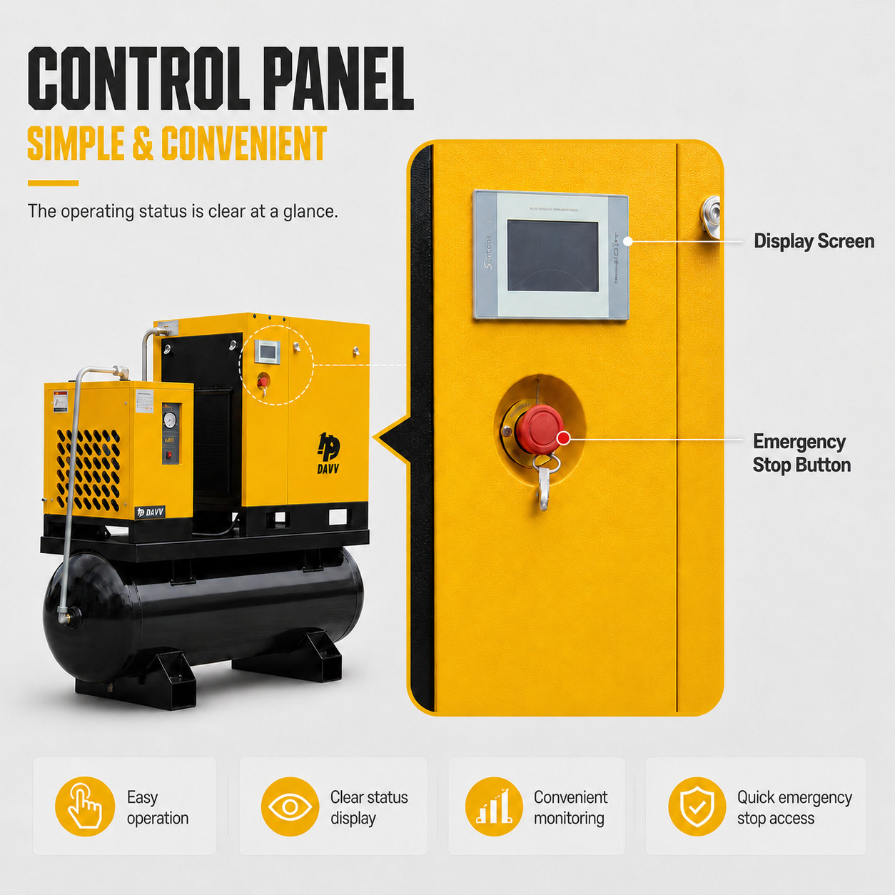 10HP 39CFM @125PSI 1Ph/3Ph 230V ASME 80 Gal Rotary Screw Air Compressor w/ Dryer
