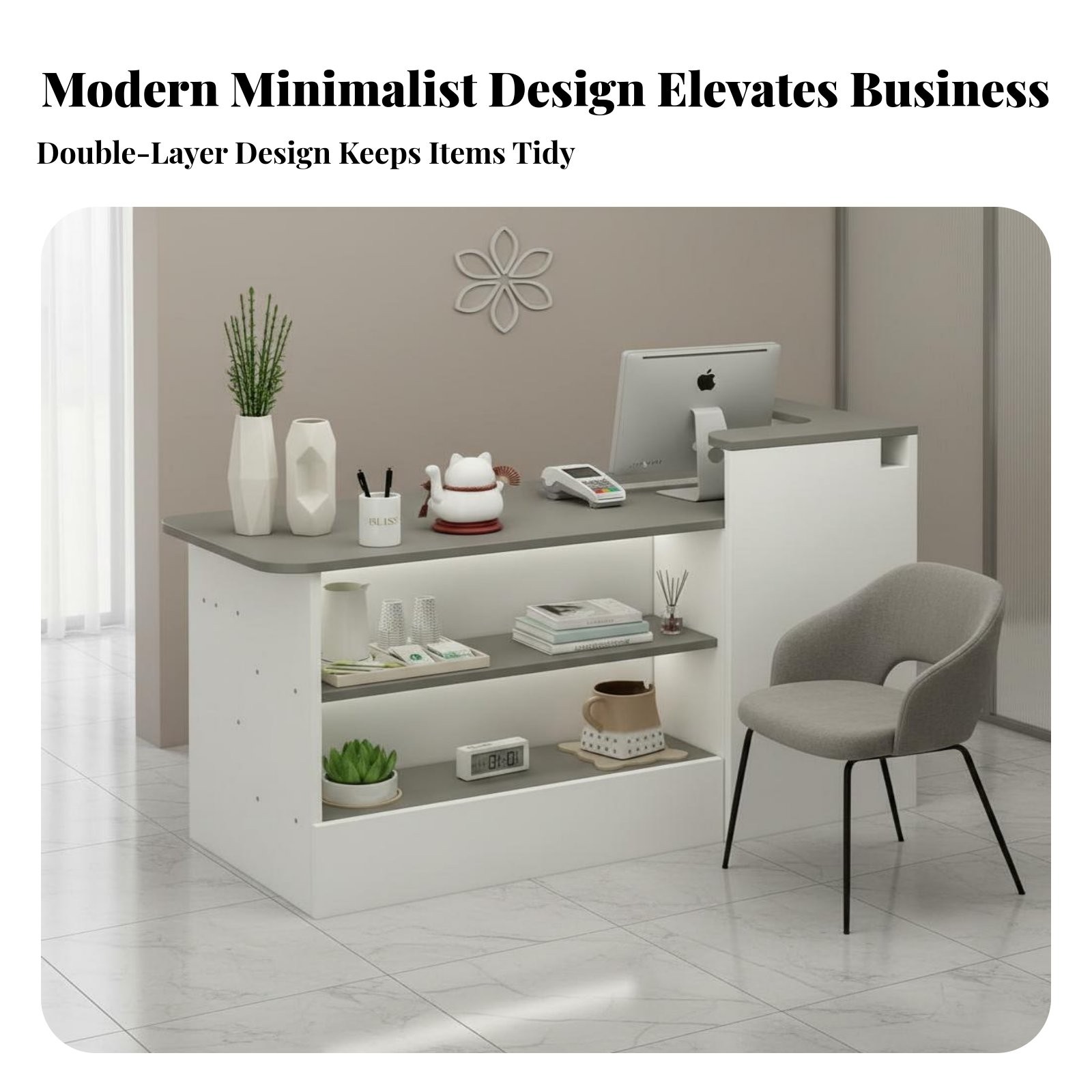 1 Piece Curved Reception Counter Modern Front Desk Retail Checkout Compact