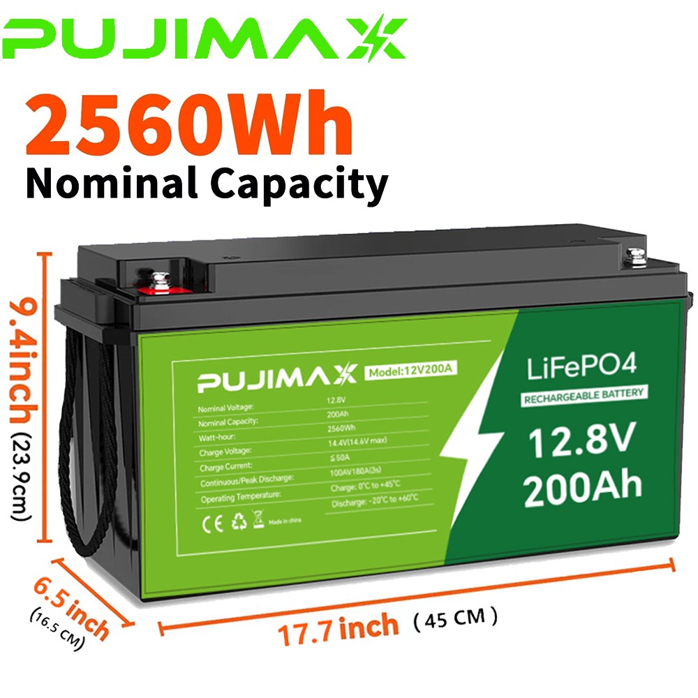 12V 200Ah Lithium LiFePO4 Battery 2560Wh Built-in BMS 15000 Deep Cycle Marine RV