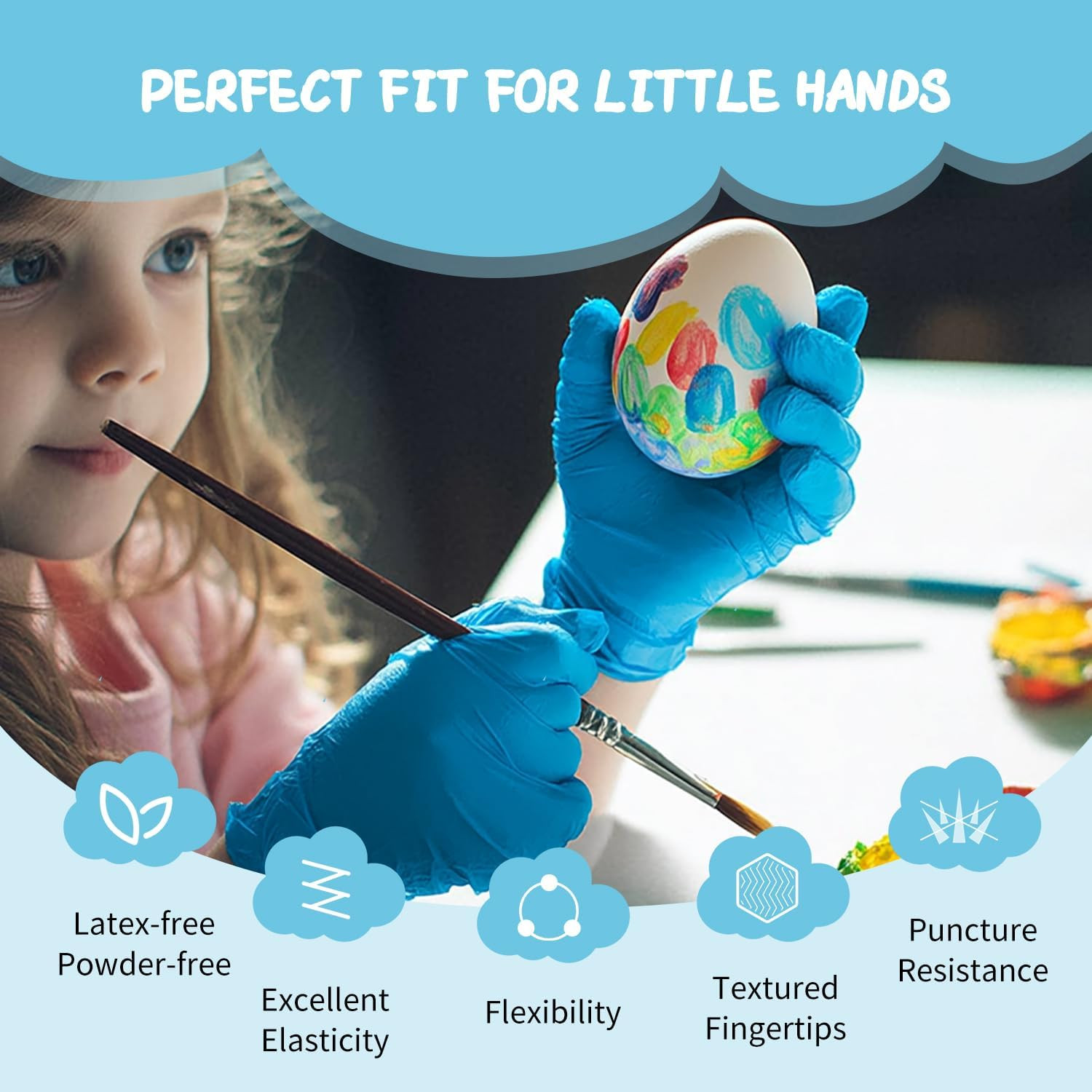 Kids Gloves Disposable for 6-10 Years,100Pcs Nitrile Gloves for Crafting,Cooking