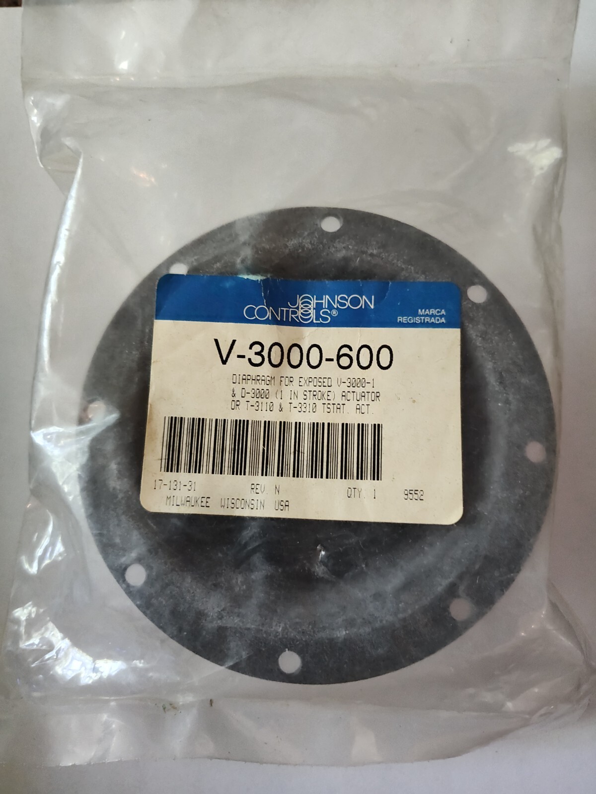 Johnson Controls V-3000-600 Diaphragm for Valve Actuator