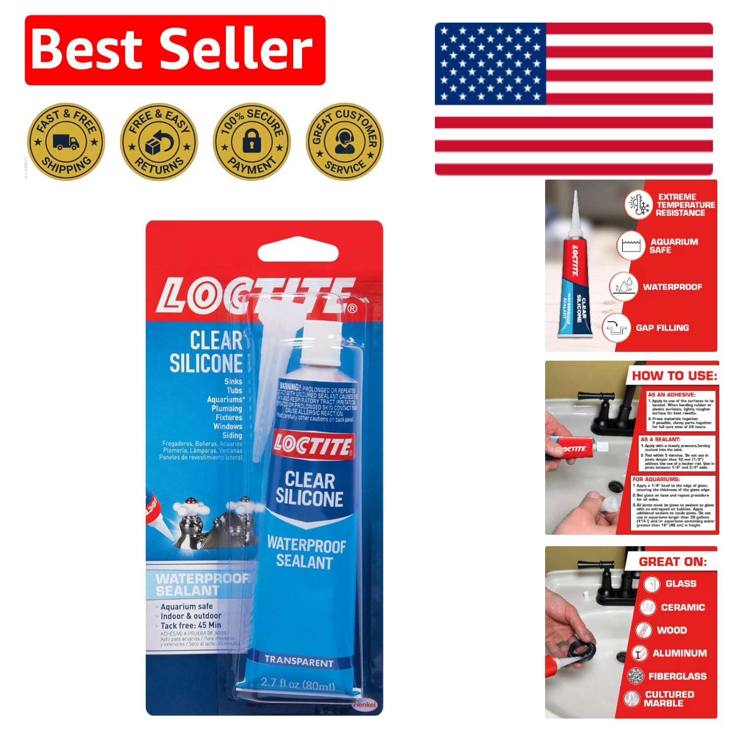 Multipurpose Clear Silicone Sealant 2.7 oz – Dries Clear, Flexible, and Strong