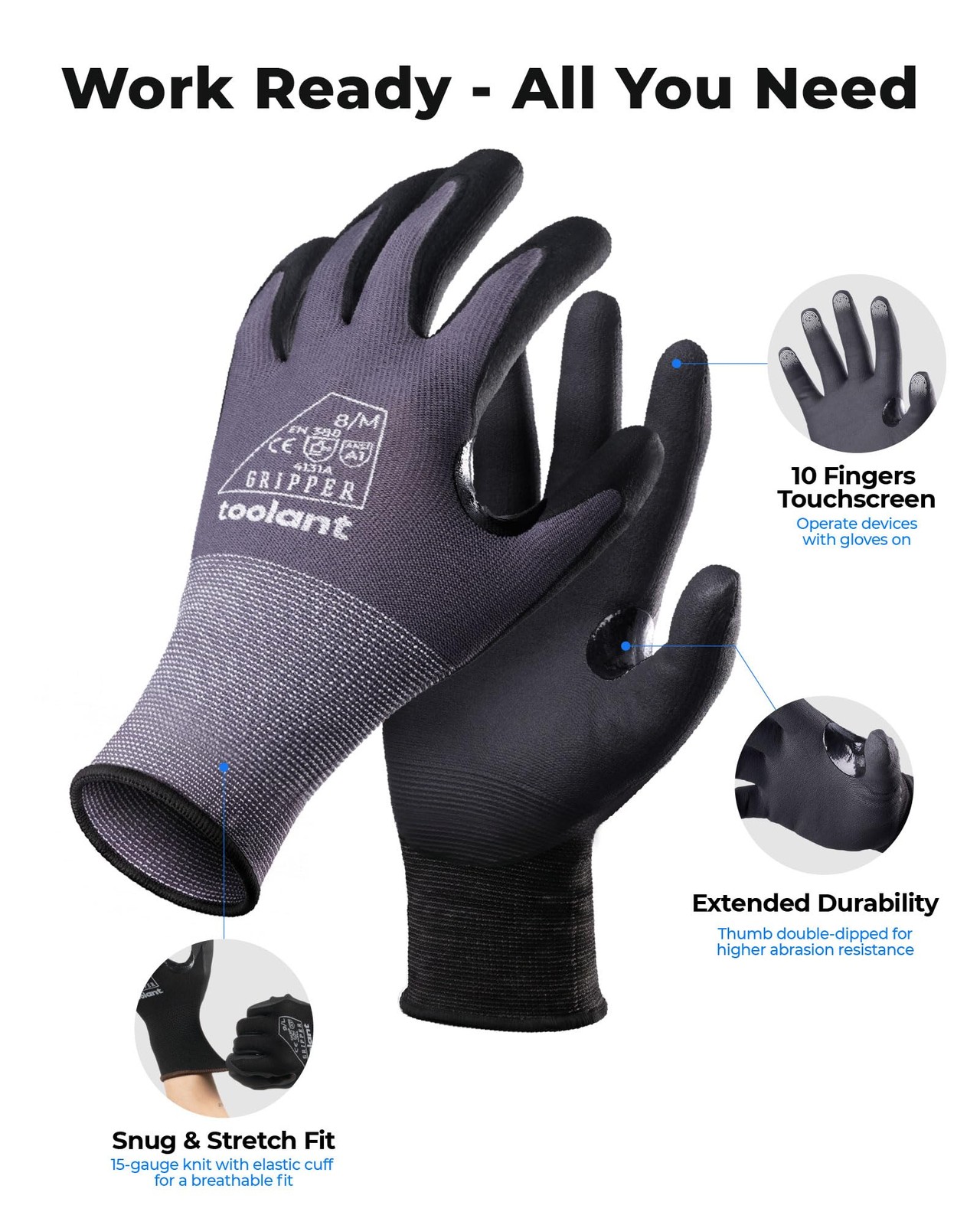 12 Pairs Work Gloves MicroFoam Nitrile Coated, 15 Gauge Breathable Nylon with…