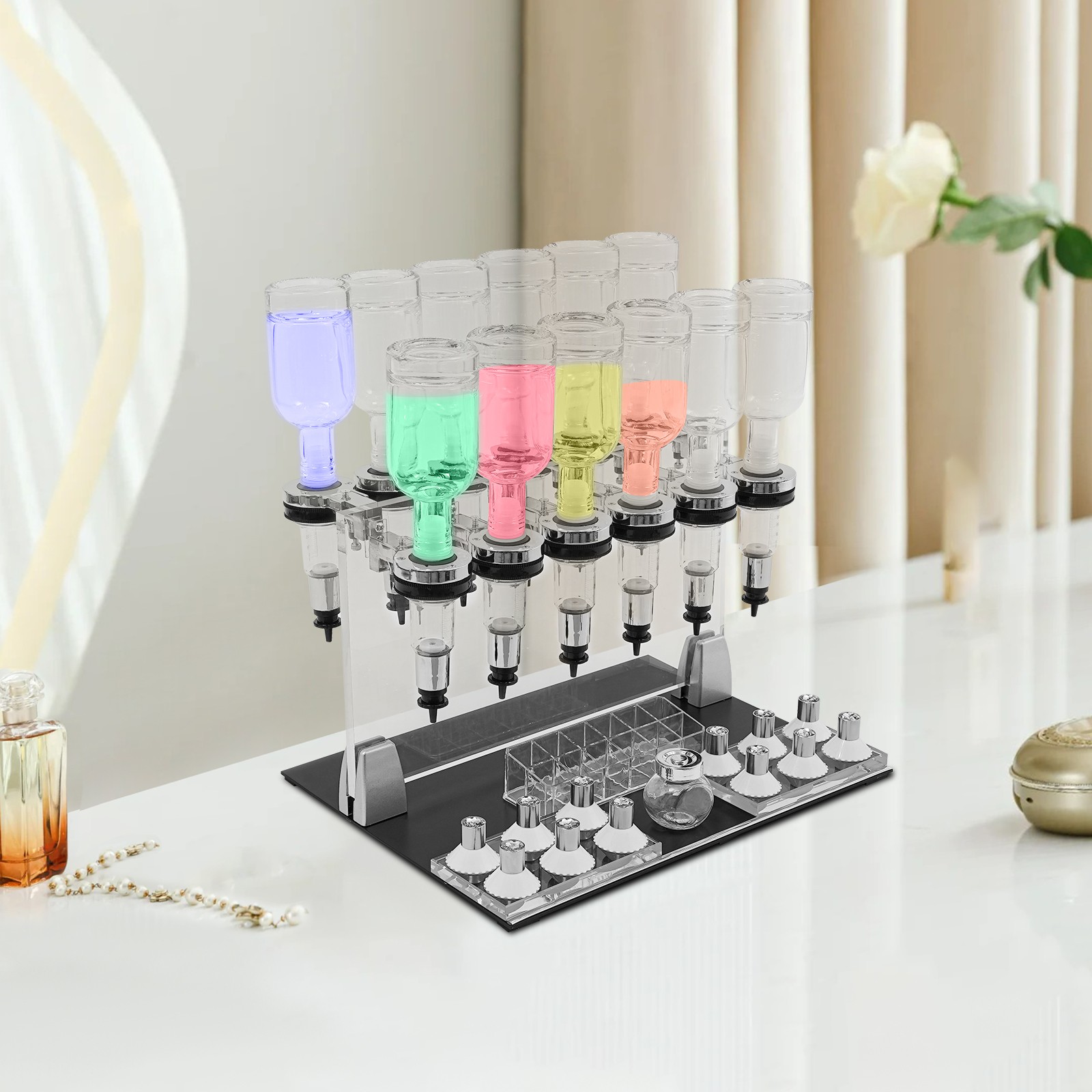 12 Bottles Manual Perfume Dispenser Desktop Perfume Dispenser Machine 200ml