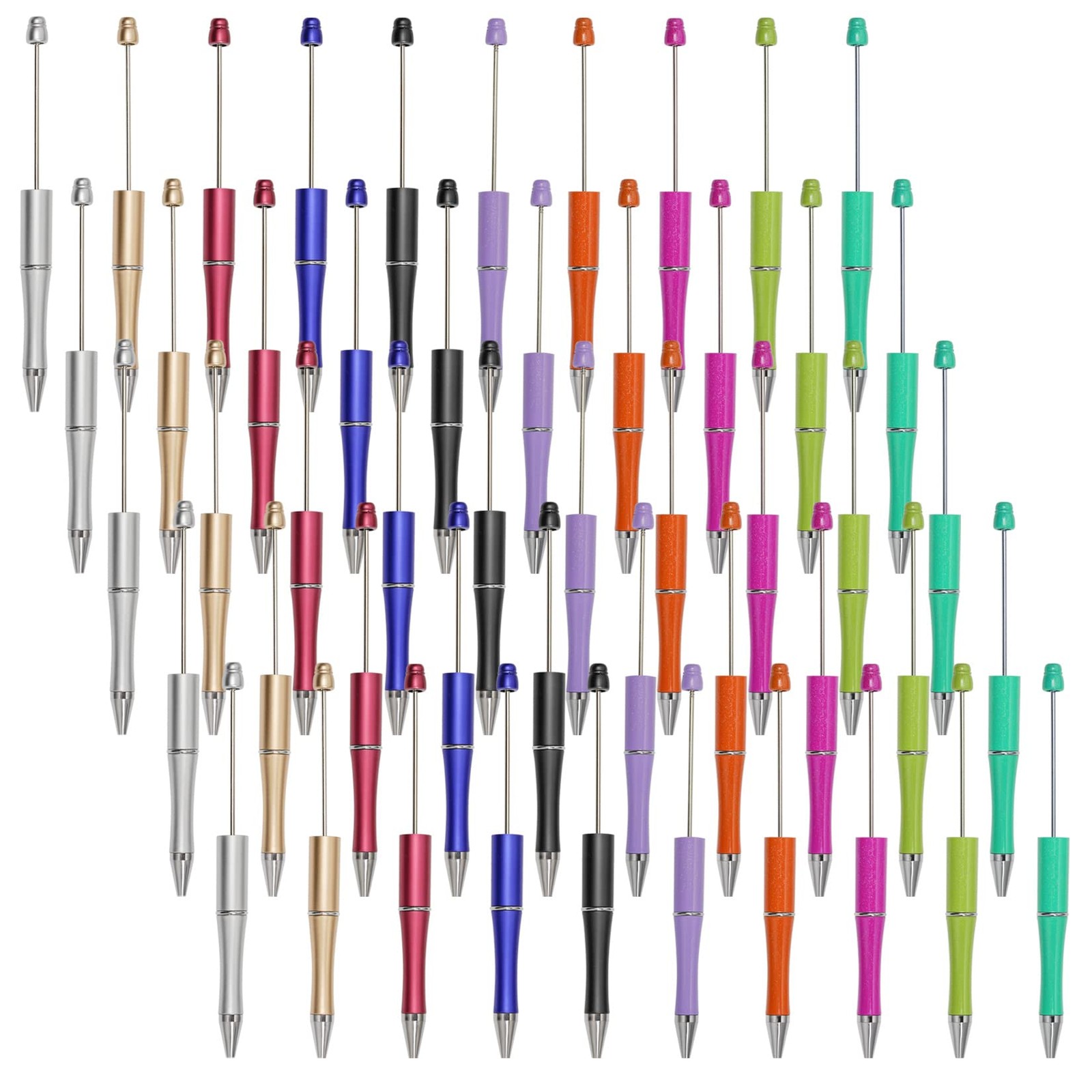50 PCS Beadable Pens Plastic Bead Black Ink Ballpoint DIY Cute Crafting