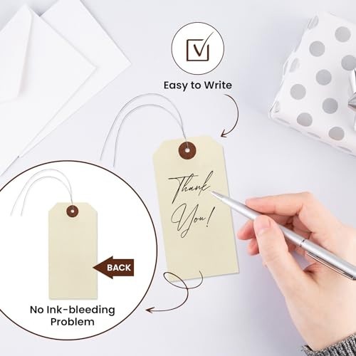 100 Blank Manila Shipping Tags with Wire Hangers, Size #5, 4.75″x2.375″ Hang Tag