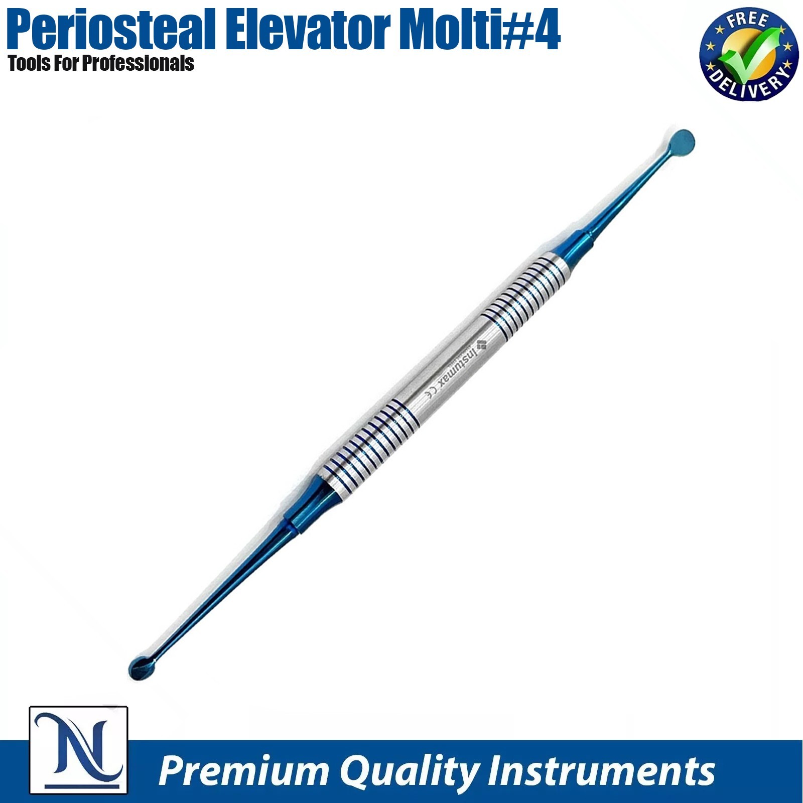 X10 Dental Periosteal Elevator Molt # 4 Blue Titanium Coated Double Ended German