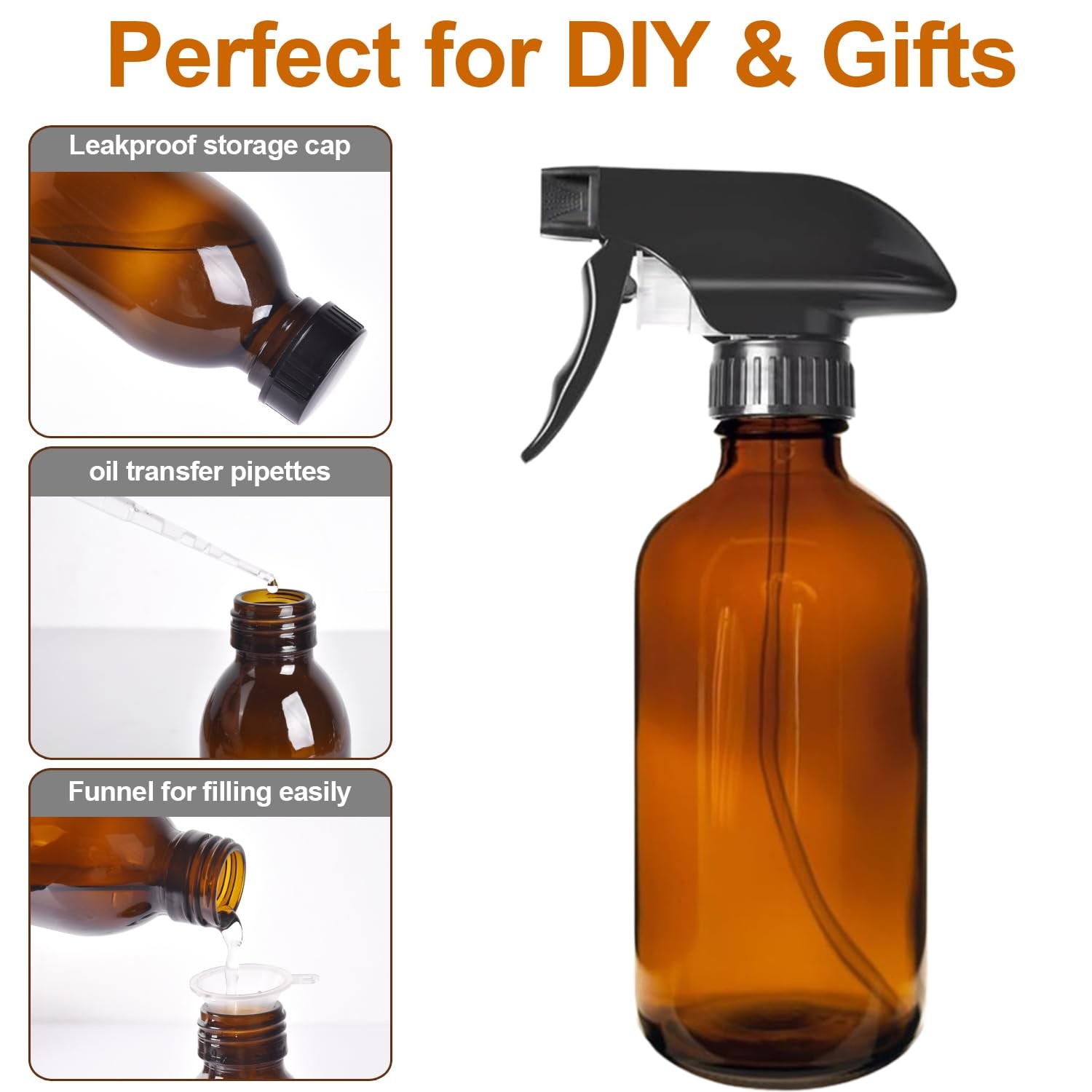 8oz Amber Glass Spray Bottles – 2 Pack Empty Refillable for 8 Ounces
