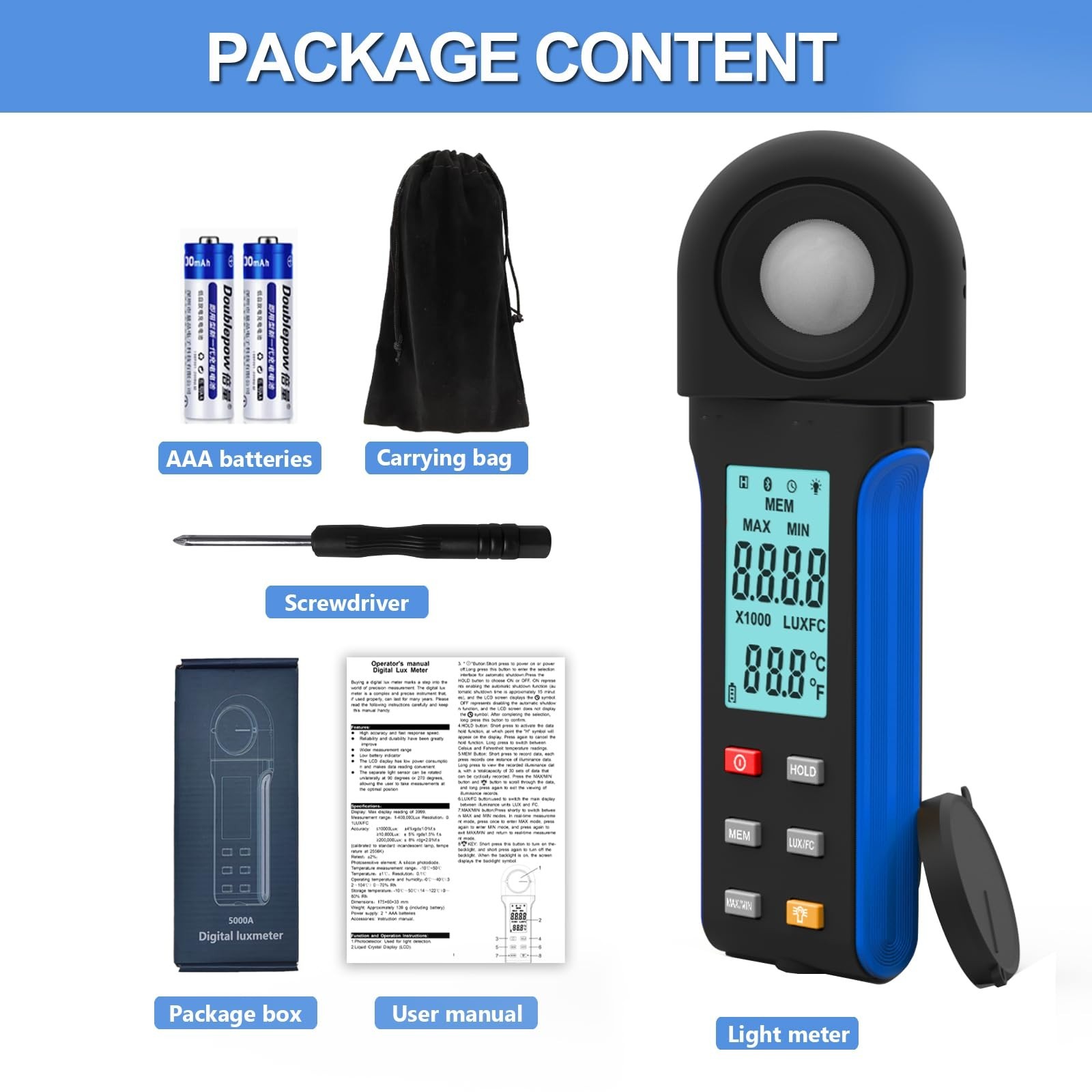 HoldPeak Illuminance Light Meter with Bluetooth, Digital Lux Foot Candles Met…