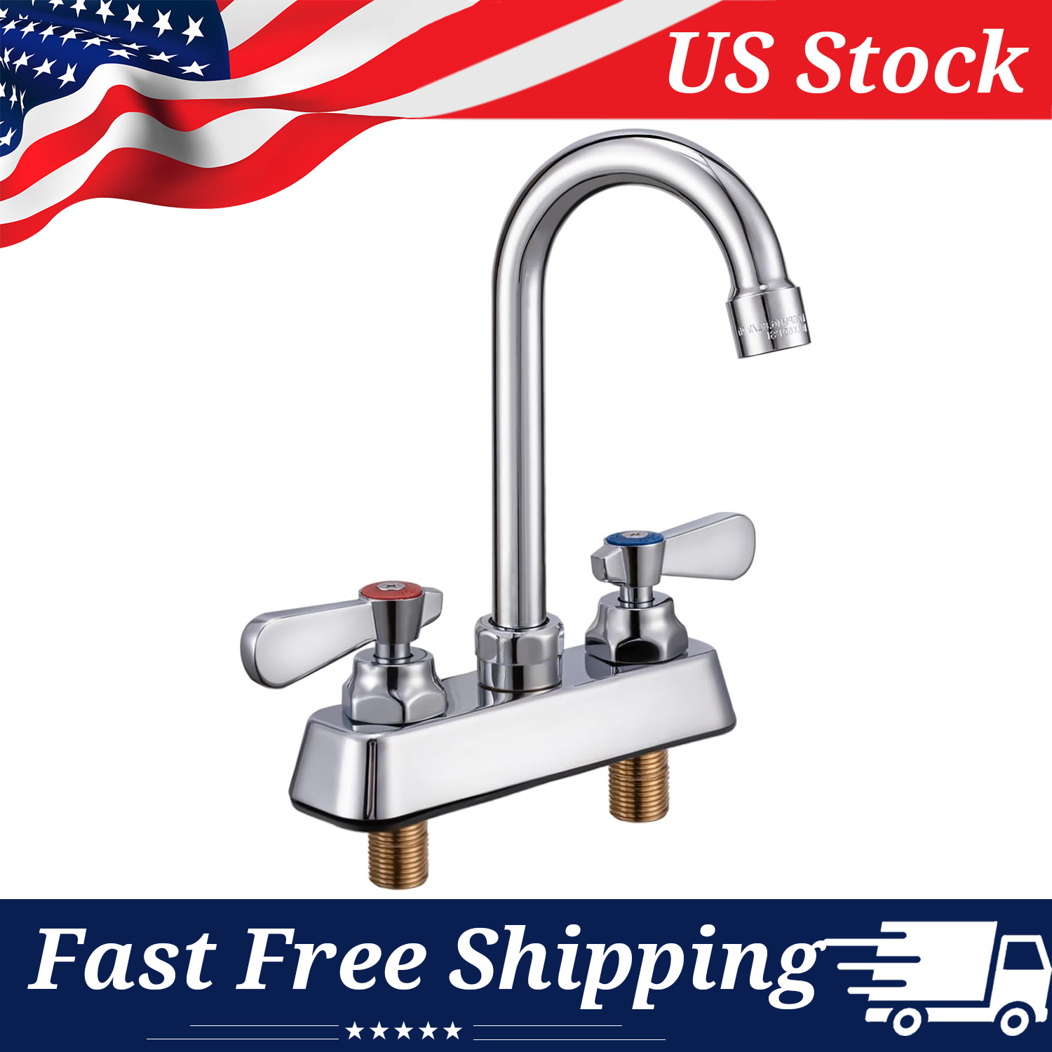 Commercial 4″ Center Deck-Mount Brass Kitchen Faucet with 3.5″ Gooseneck Spout