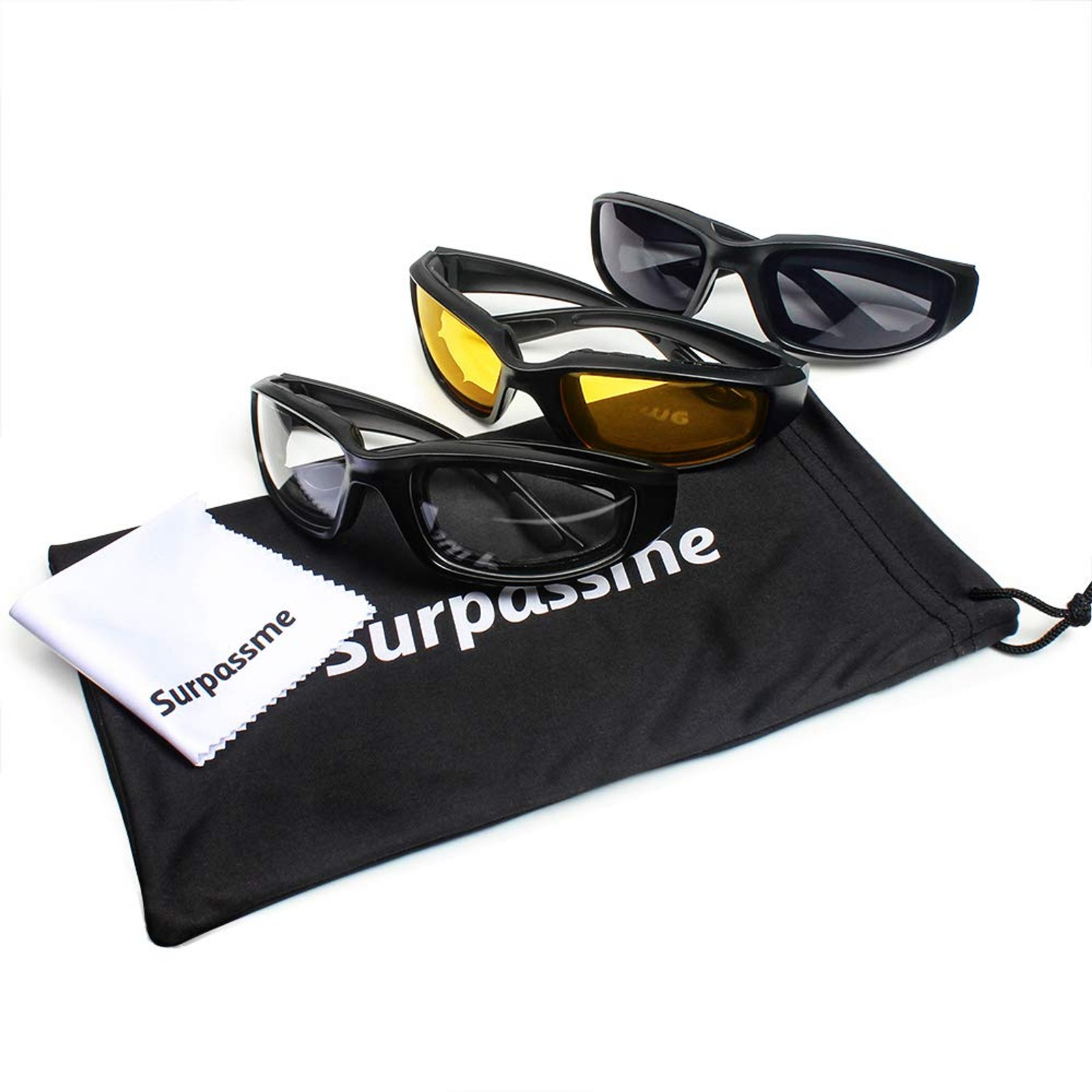 3 Pair Motorcycle Riding Glasses Padding Goggles UV Protection Dustproof Windpro