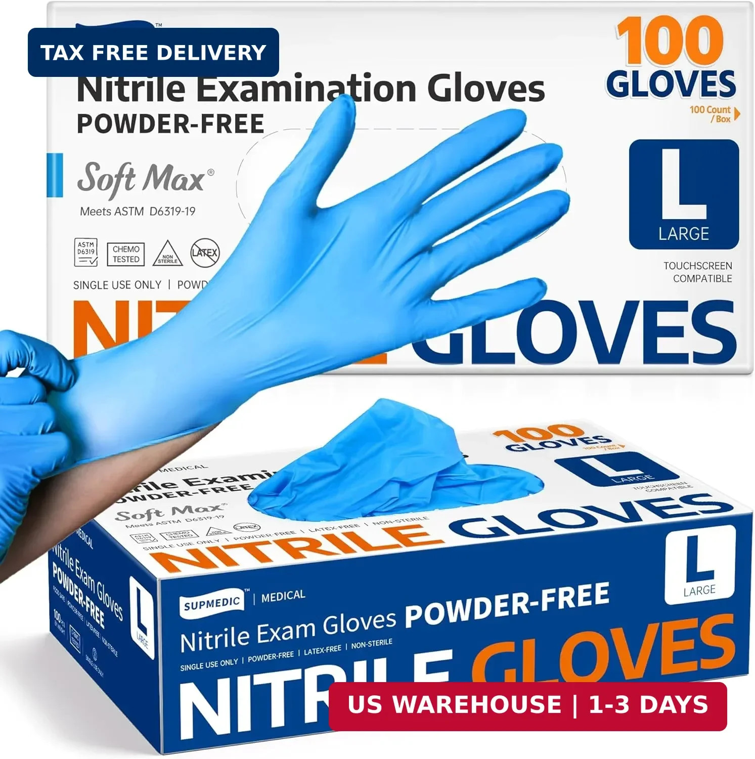 Supmedic Medical Soft Max™ Nitrile Exam Gloves, 100 Count Latex-Free Powder-Free