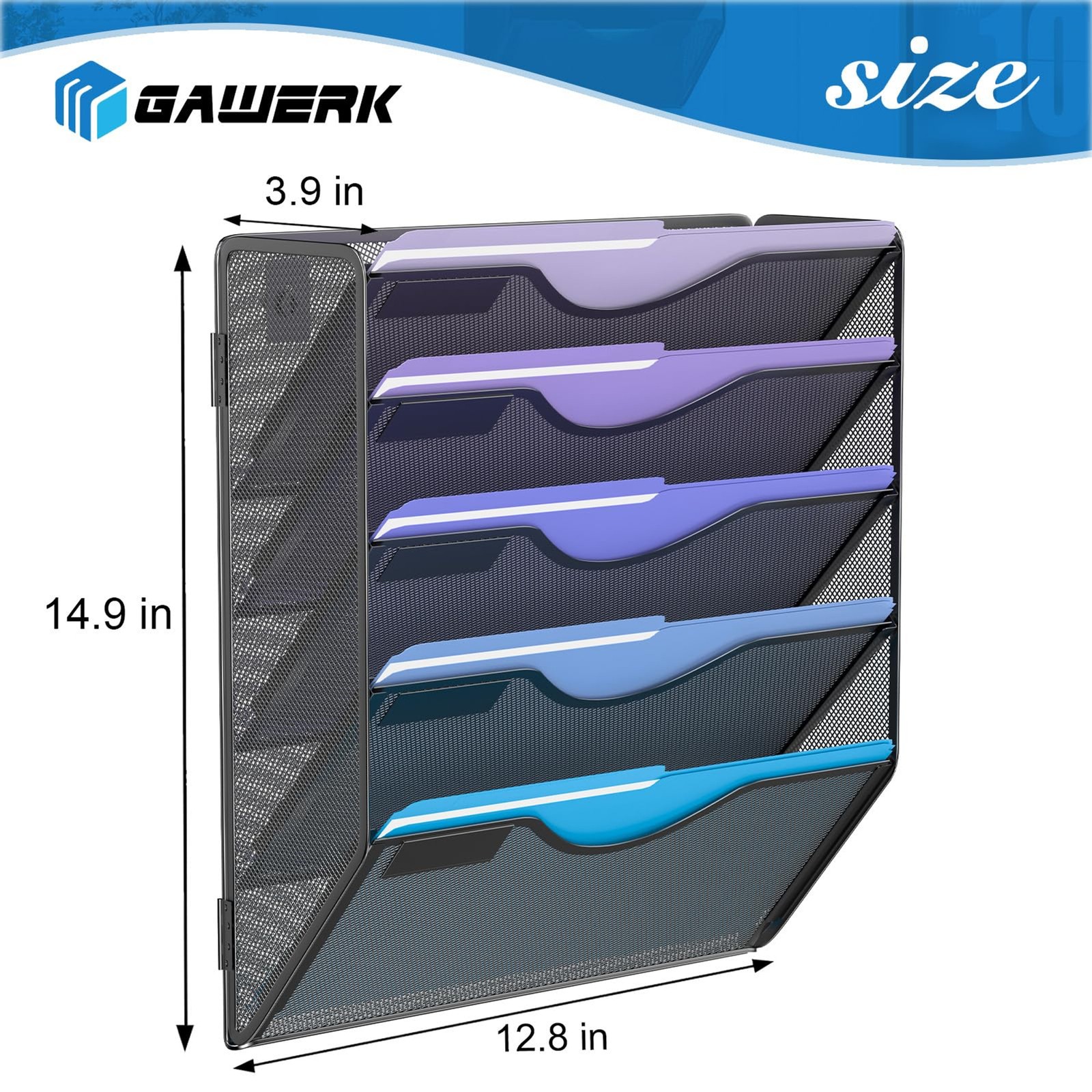 5 Tier Hanging Wall File Organizer, Mesh Mail Paper Orgnization Hanging File Fol