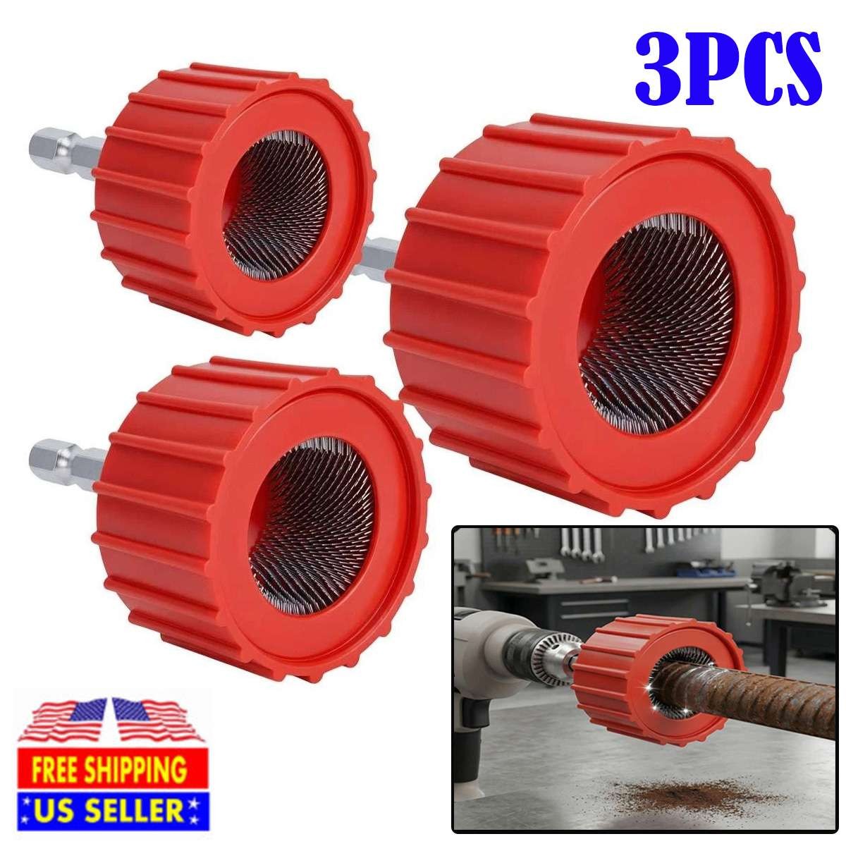 3x Copper Tube Cleaner Kit Metal Pipe Cleaning Brush for Drill Plumbing Welding
