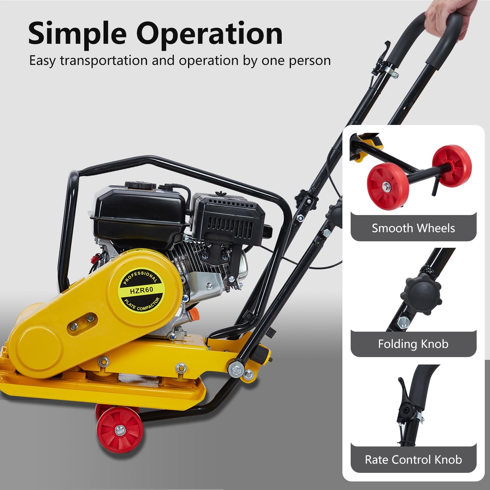 7HP Plate Compactor Rammer 212CC Gas Engine 4200lbs Compaction Force Jack Tamper