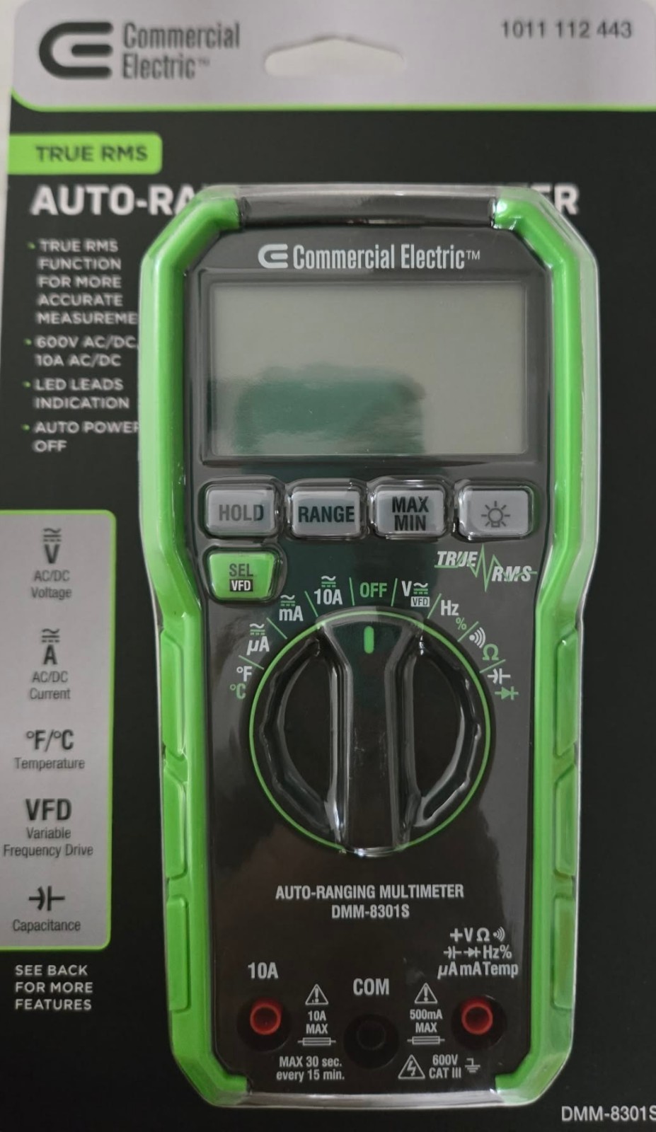 New Commercial Electric 600V True RMS Auto Ranging Digital Multimeter DMM-8301S.
