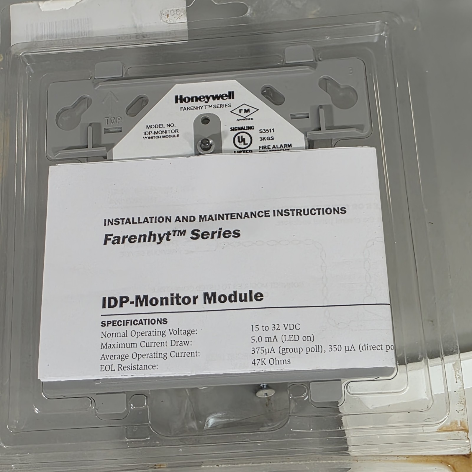 Honeywell IDP-MONITOR Farenhyt Series Addressable Input Monitor Module on Plate