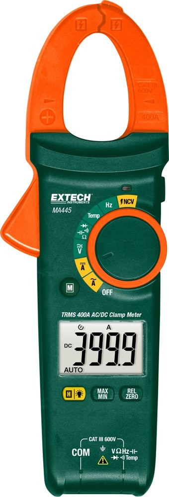 Extech MA445 400A True RMS AC/DC Clamp Meter with NCV Detector, 1.2″ Jaw