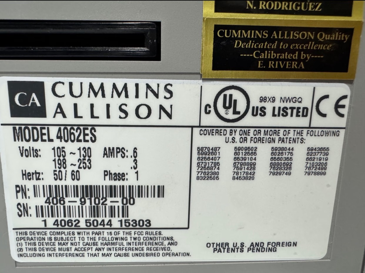Cummins Allison JetScan 4062ES Currency Bill Note Counter