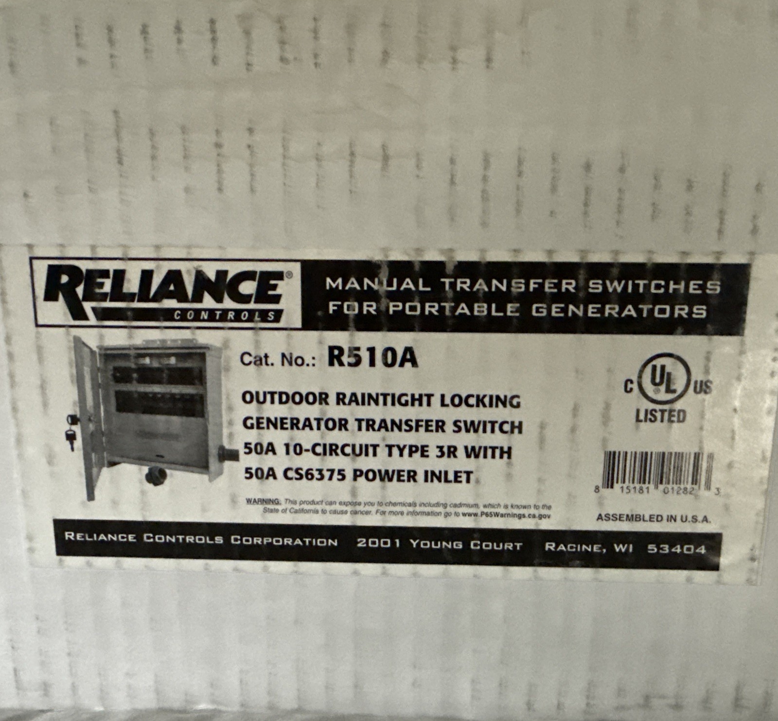 Reliance R510A 120/240V 50 Amp 10 Circuit Pro/Tran-2 Outdoor Transfer Switch