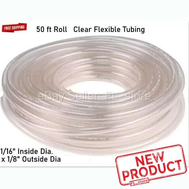Clear Flexible Tubing 1/16″ Inside Dia x 1/8″ Outside Dia 50 Feet Roll Tygon PVC