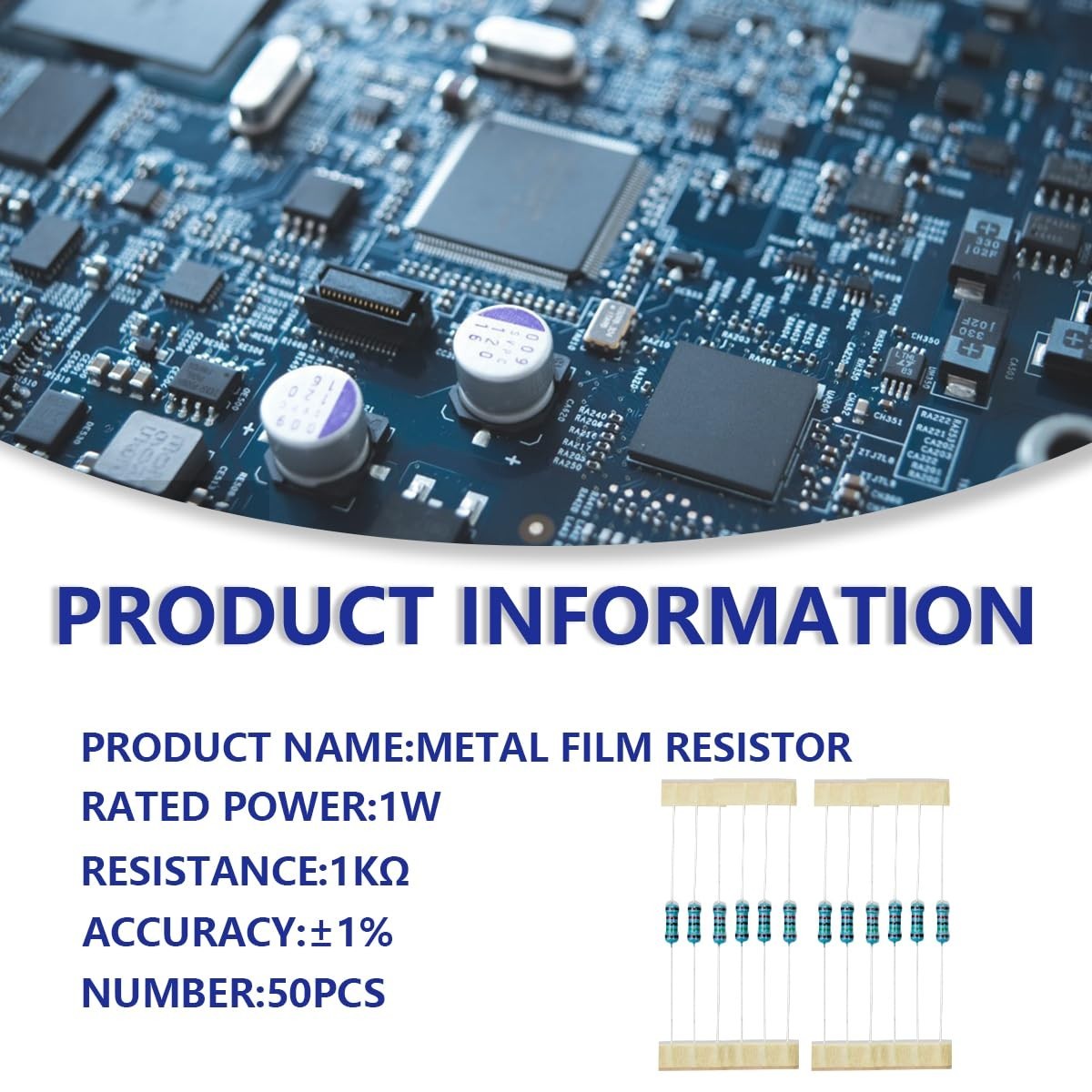 High-Quality 1K Ohm Metal Film Resistors – 50 Pcs for DIY and Experiments