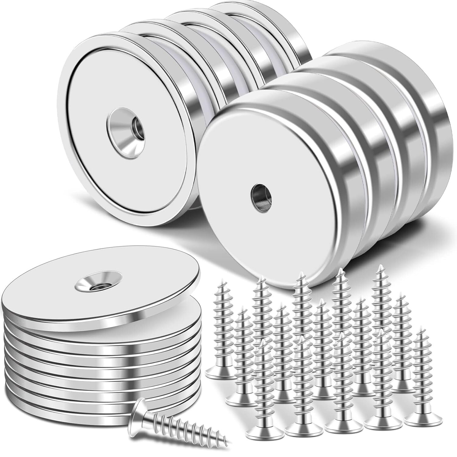 Powerful Neodymium Cup Magnets 110 lbs Hold Pack of 4 or 8 with Stainless Screws