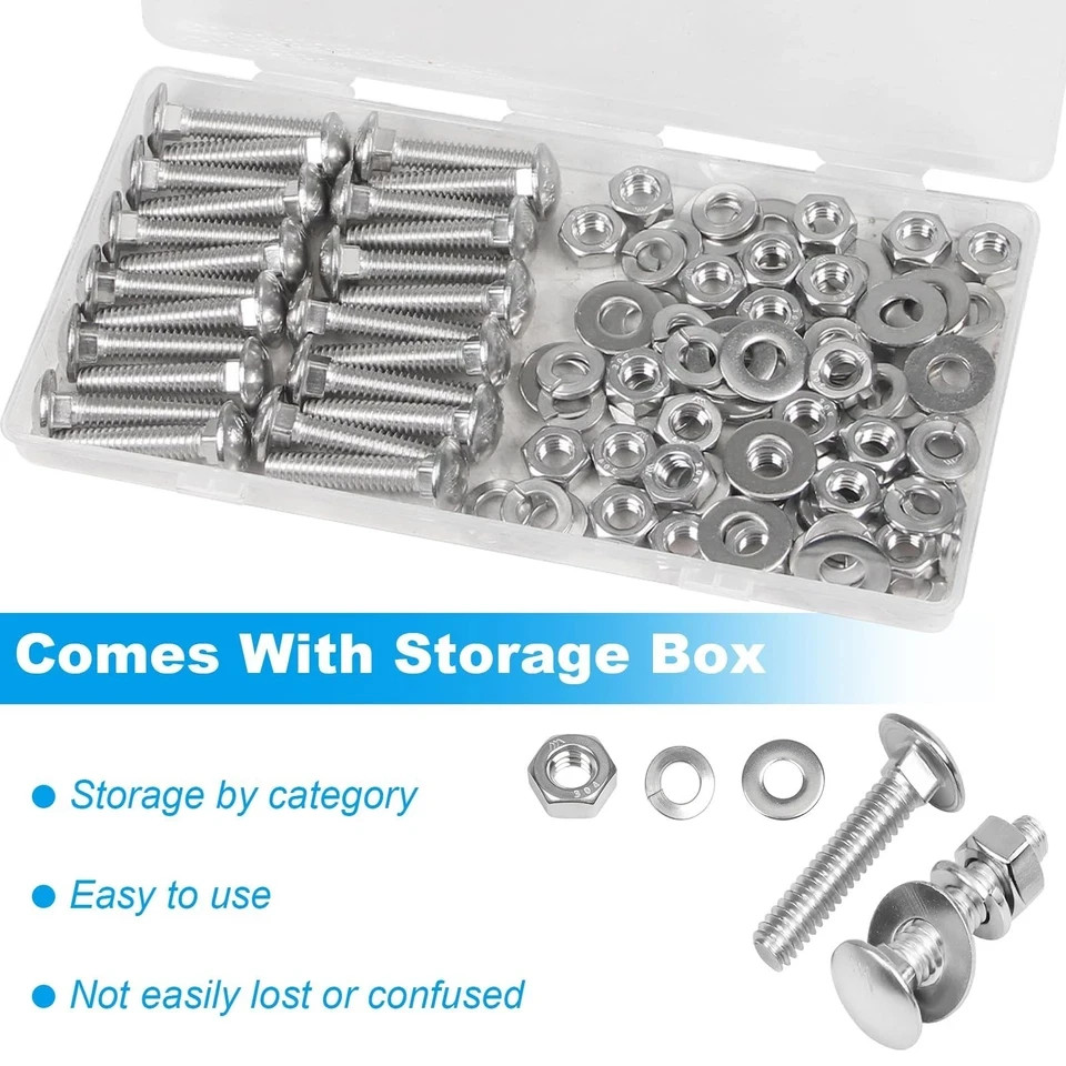 24 Sets 1/4-20 x 1-1/4″ Carriage Bolts Screws, 304 Stainless Steel Round Head…