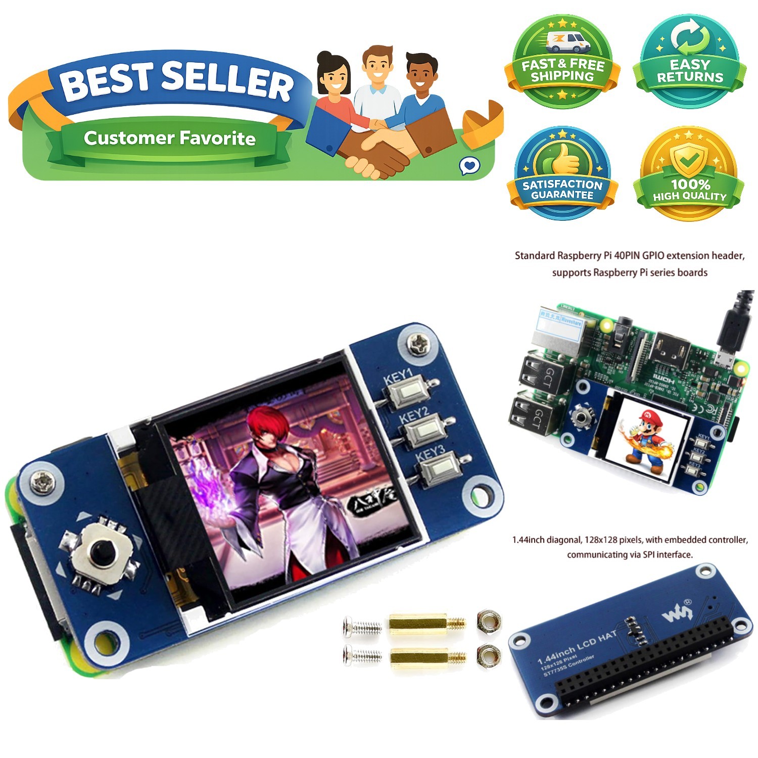 1.44-Inch High-Resolution LCD HAT for Raspberry Pi: LED Backlight and Controls