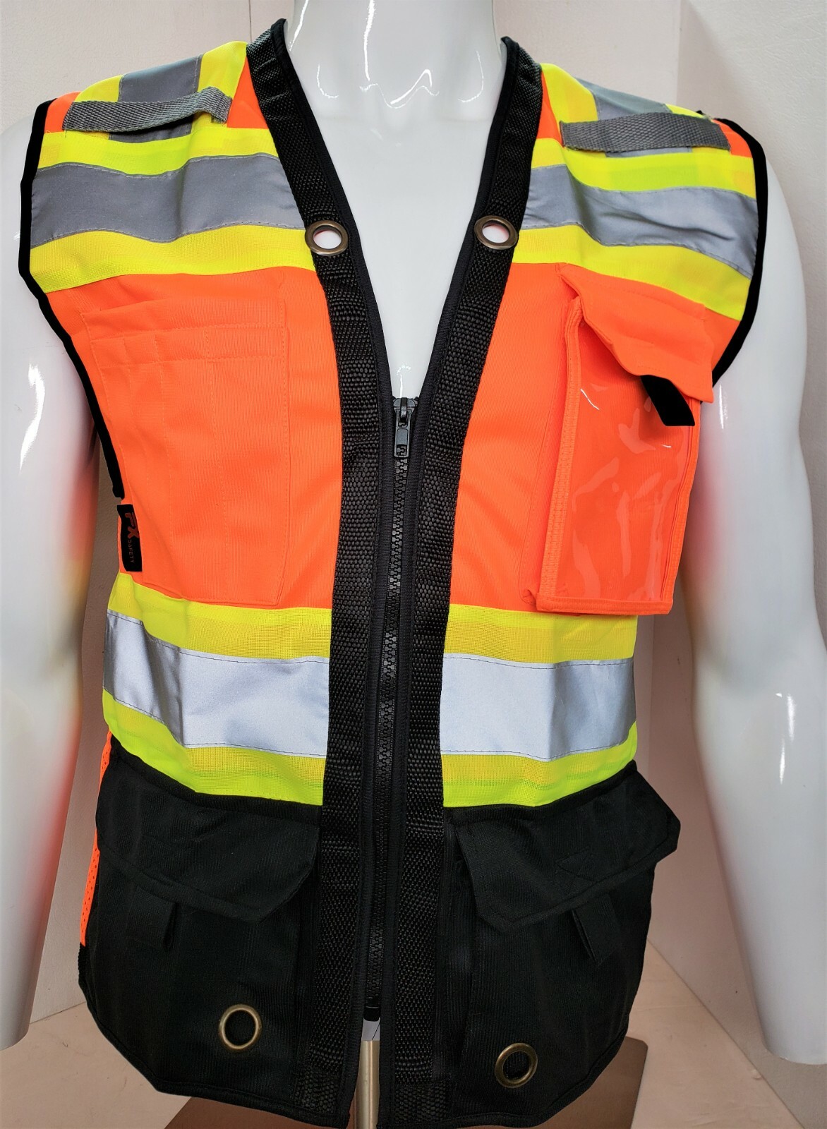 FX HI-ISIBILITY Surveyor Three Tones Orange Safety Vest Solid front & Mesh back