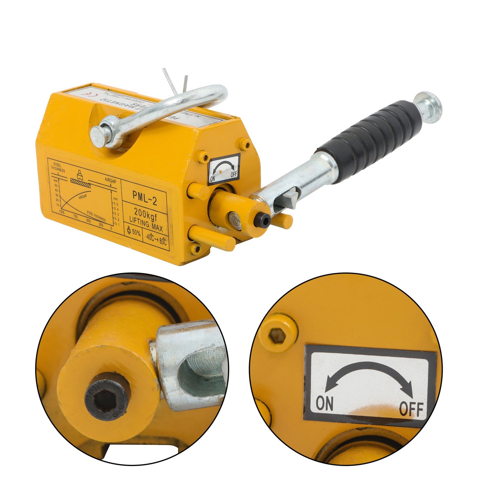 440lbs/200kg Permanent Magnetic Lifter 2.5 Safety Factor Lifting Magnet Yellow