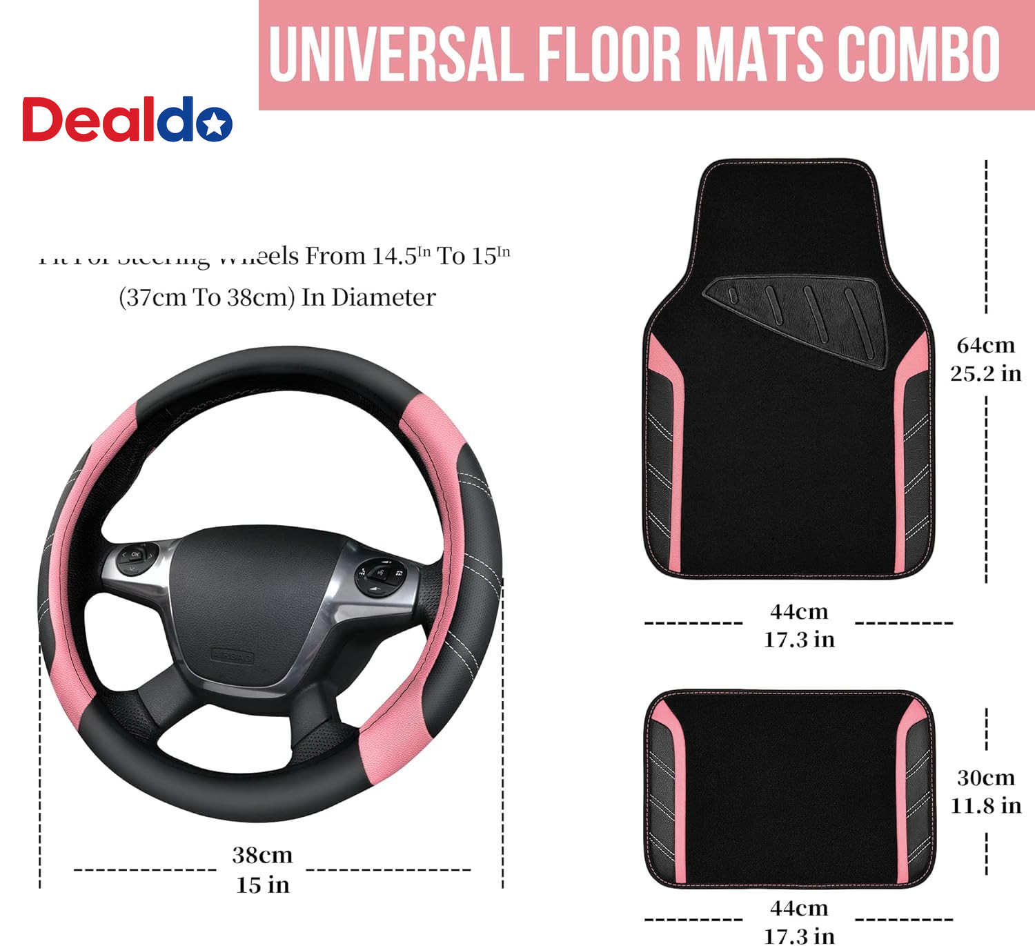 Microfiber Steering Wheel Cover and Waterproof Car Floor Mats,Leather Universal