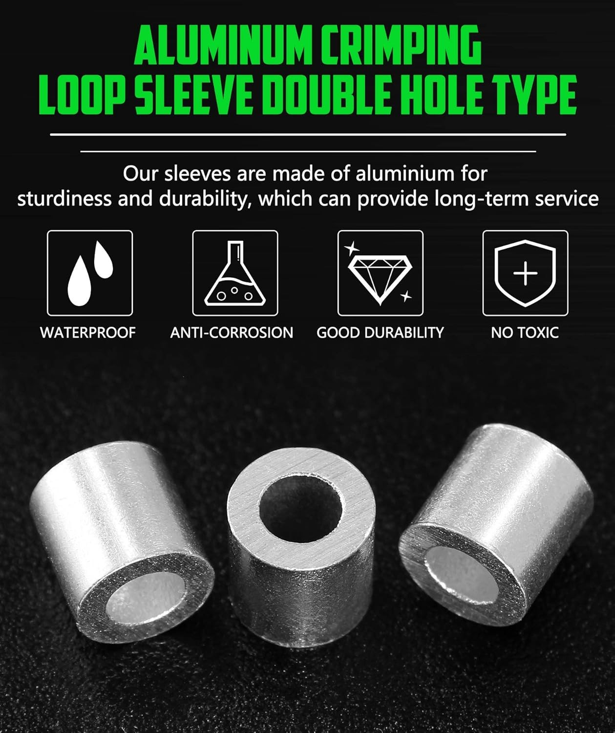 100pcs 1/8 Inch Aluminum Crimping Stop 1/8" / 3mm, Round Hole Type
