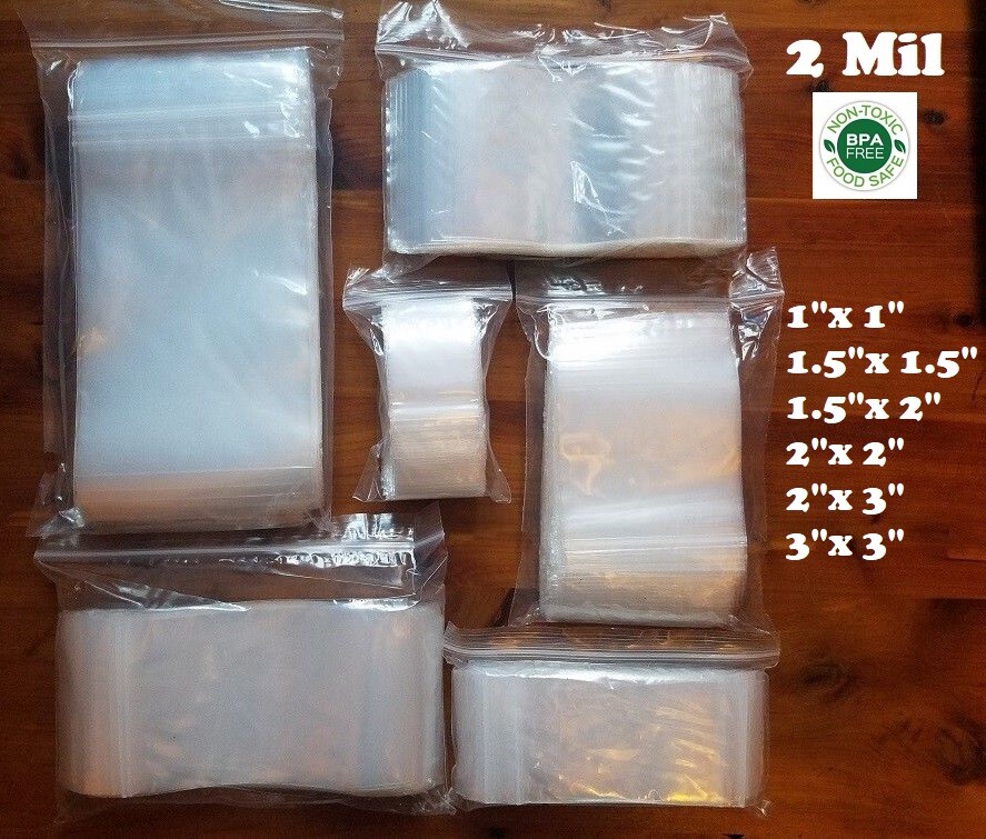 1.5″x2″, 3″ Clear 2 Mil Plastic Zip Seal Bag Reclosable Lock 2Mil Small Baggies