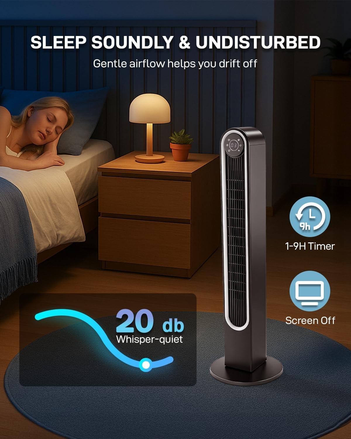 42″ Tower Fan for Bedroom, Standing Fan, 150° Oscillating Floor Fan with Remote