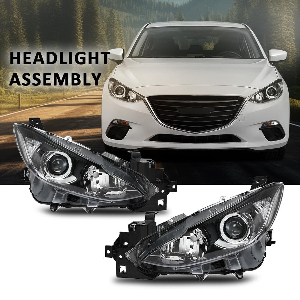 Headlight Pair w/o Bulbs Mazda 3 2014-2016 BHN1510K0 Clear Lens Black Housing
