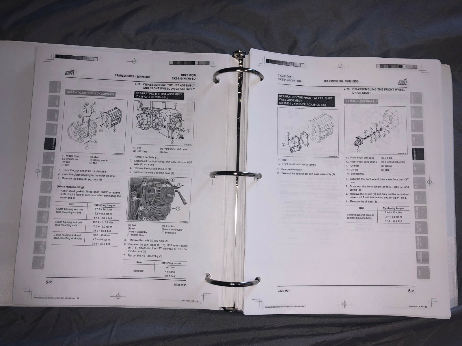 Kioti Daedong CX2510 CX2510-EU tractor service repair workshop manual binder f