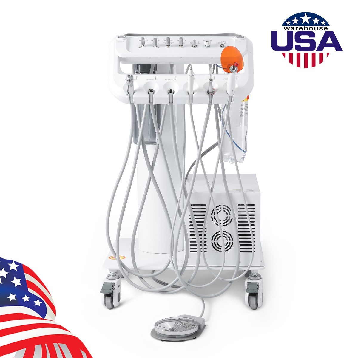 Dental Portable Delivery Unit System Air Compressor Cart /w+ Surgical Lamp Light