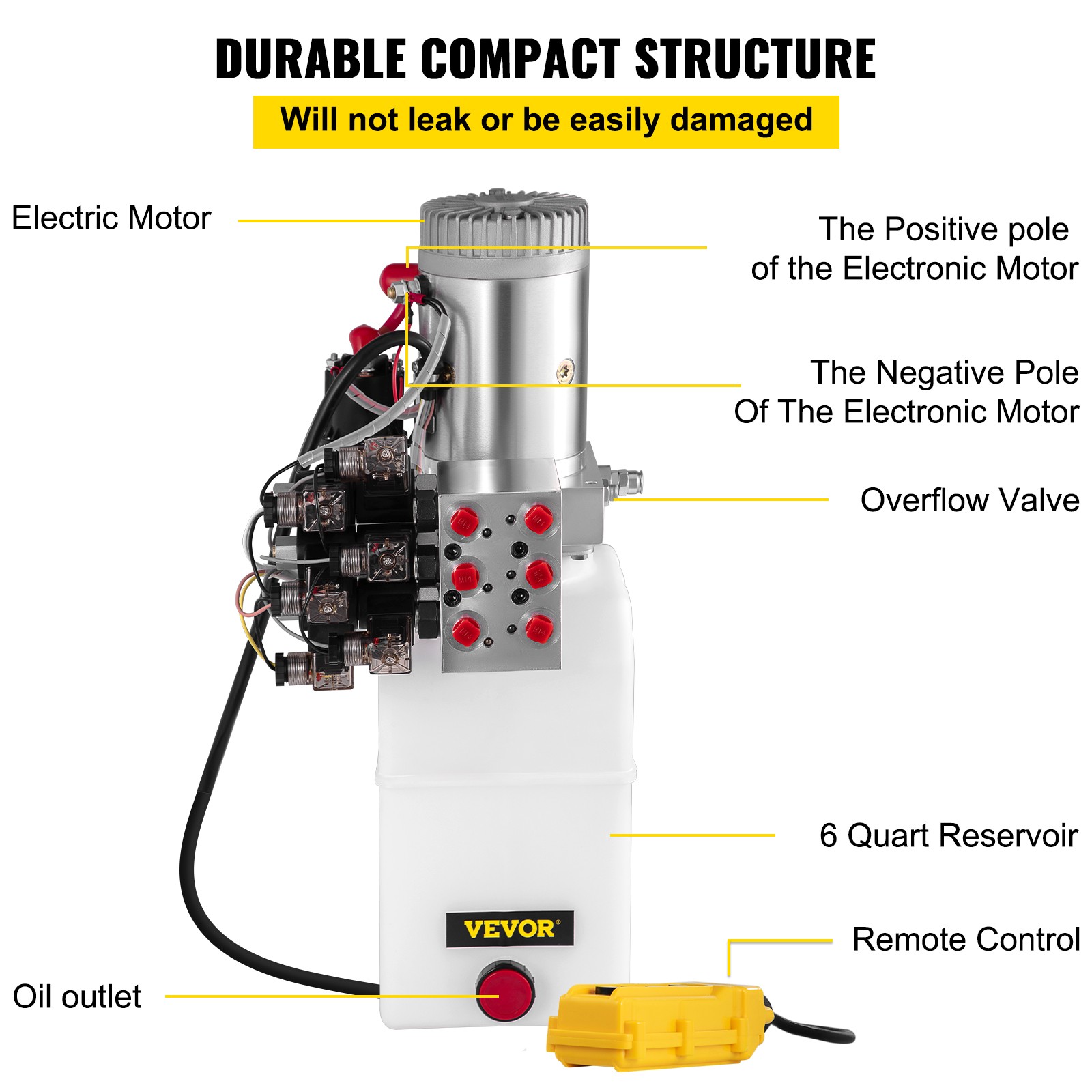 VEVOR 6 Way Hydraulic Pump 12V 6 Quart Double Acting Dump Trailer Control Kit
