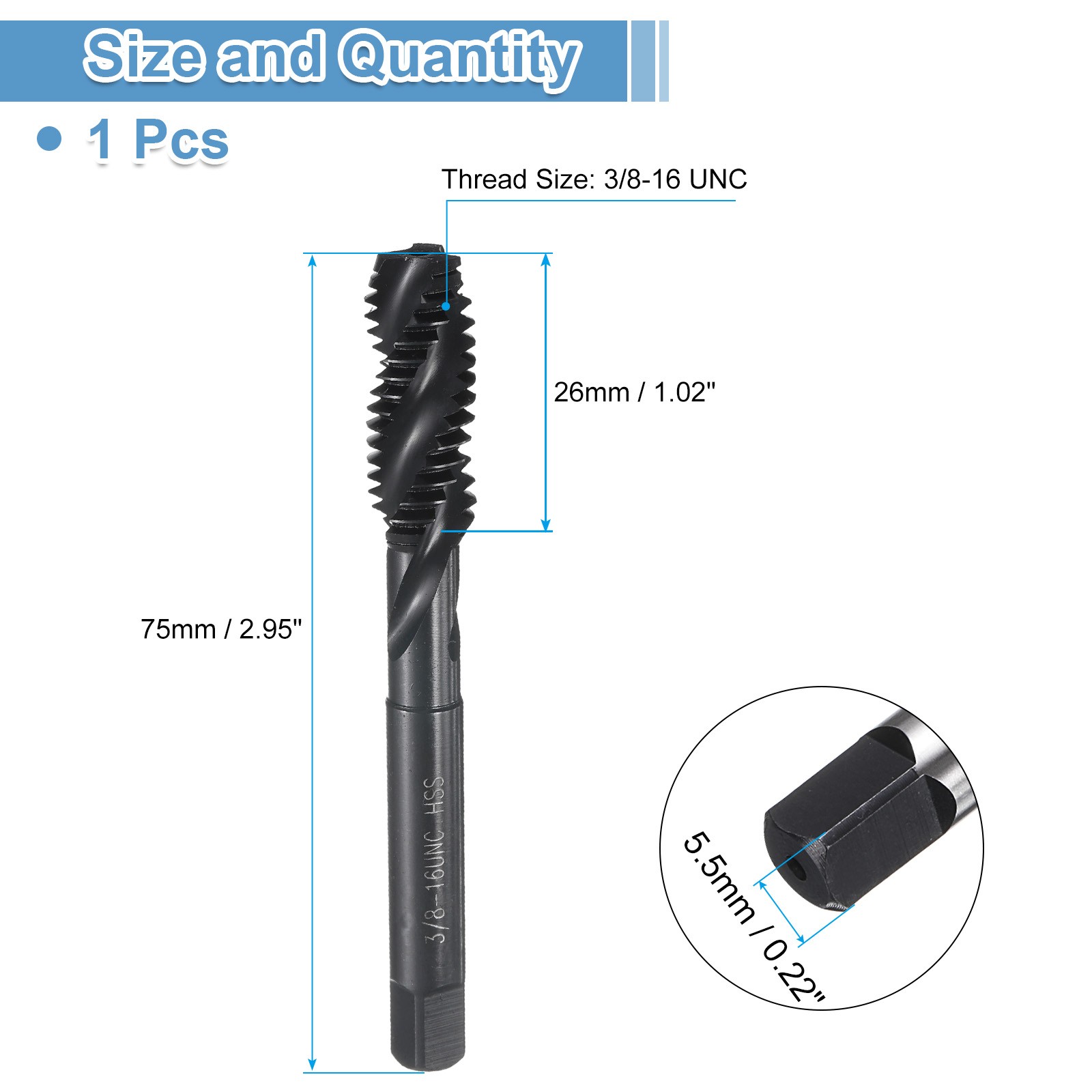 Spiral Flute Thread Tap 3/8-16 UNC Machine Taps High Speed Steel Nitrided Coated