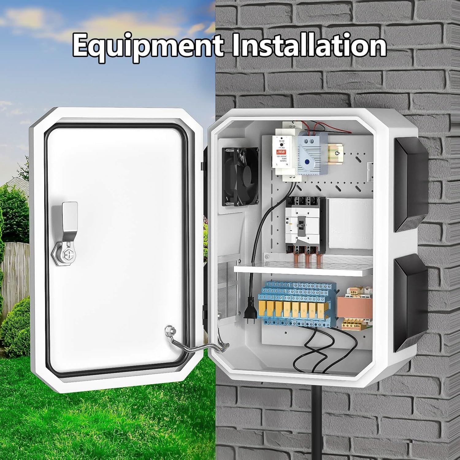 IP65 Waterproof Outdoor Electrical Box with Thermostat and Fan, Wall/Pole Mount