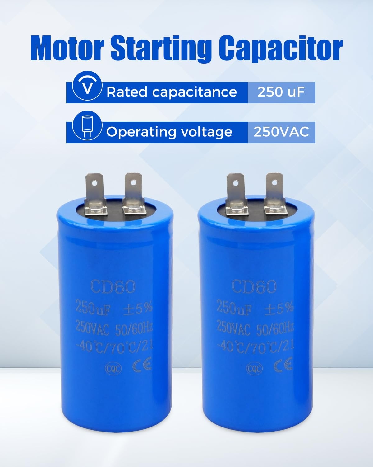 250uF/MFD CD60 Motor Start Capacitor 250VAC 50/60Hz Fit for Electric Motor…