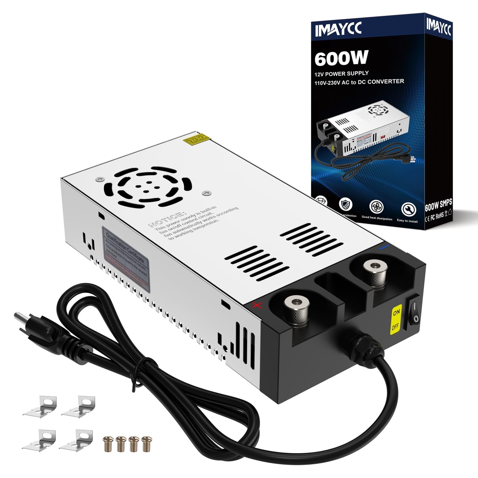 12V AC to DC Power Supply Converter, 600W 50A SMPS, 110V to 12V Adapter, Power S