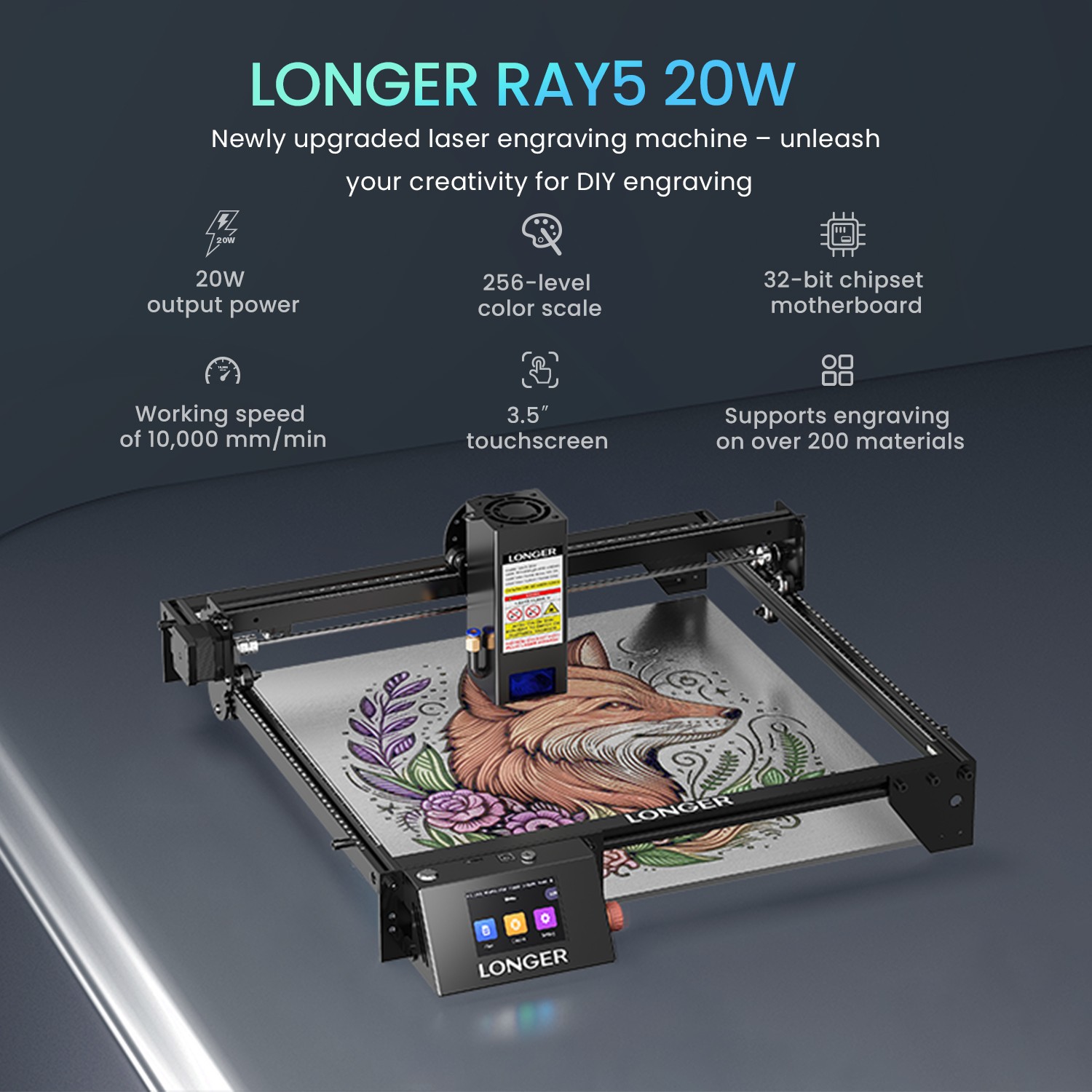 LONGER RAY5 20W Laser Engraver Machine DIY 3.5 ” Color Screen Precision US