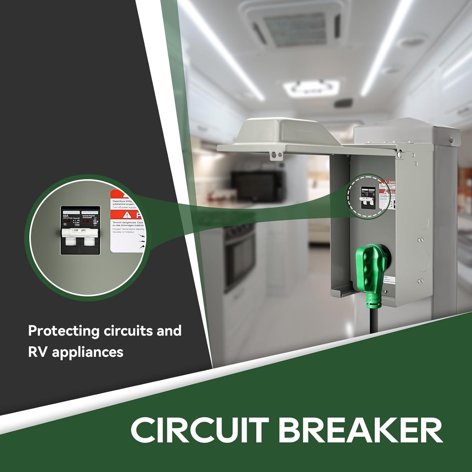 50 Amp RV Power Outlet Box with Breaker ETL Listed Waterproof Enclosure