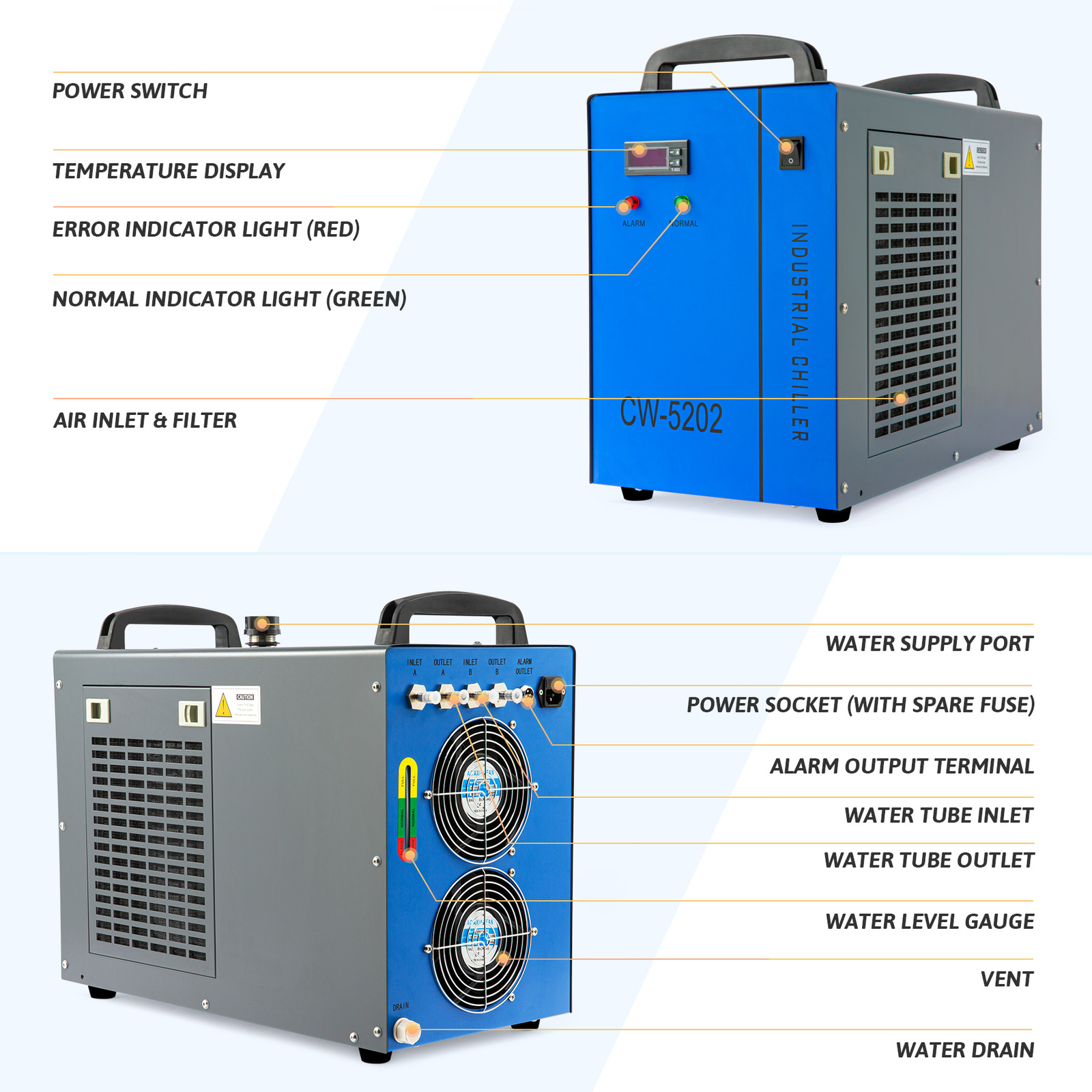 OMTech CW-3000 CW-5200 CW-5202 CW-6000 Water Chiller for CO2 Laser Engraver