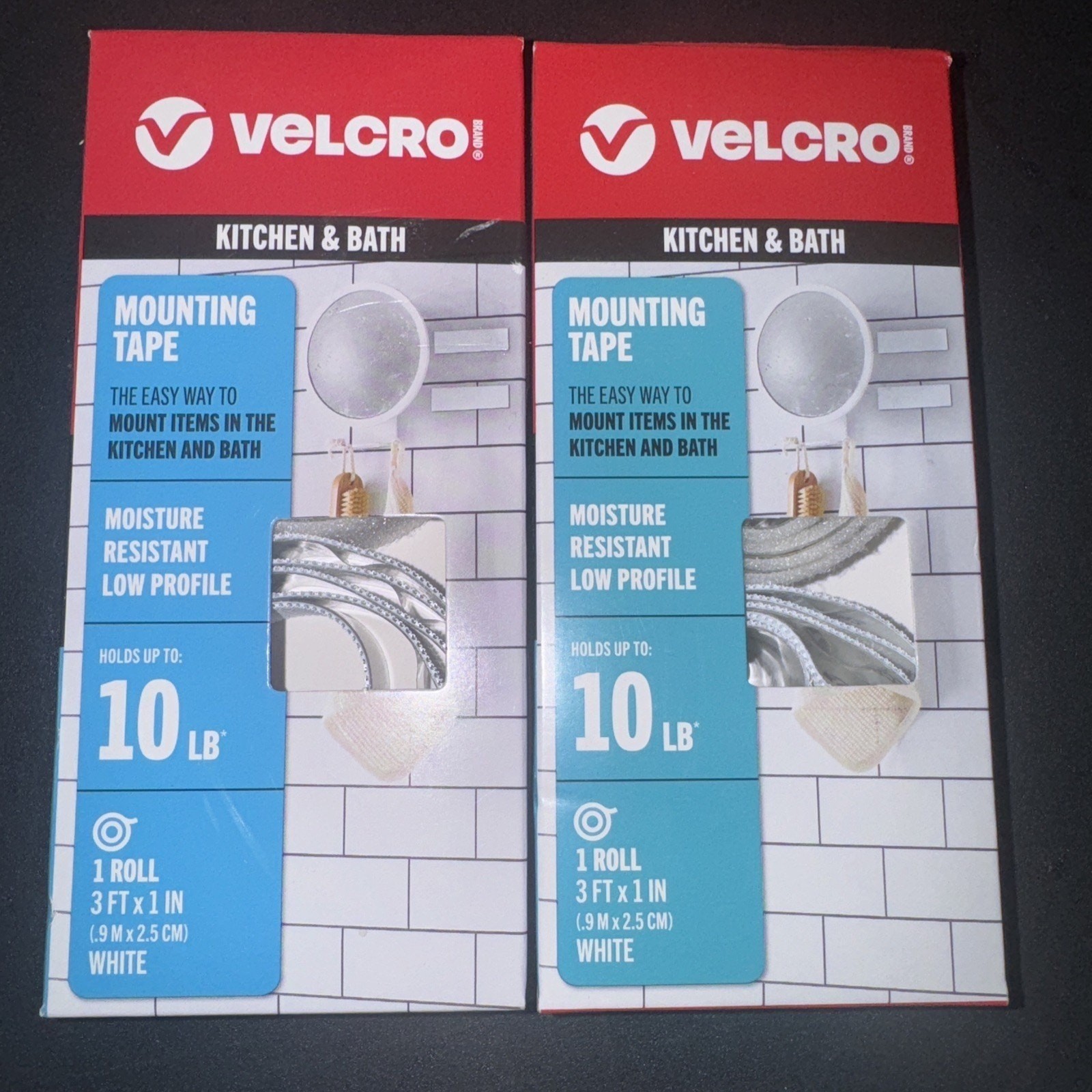 2X VELCRO Kitchen & Bath Mounting Tape Smooth Surface Up to 10 lb 3′ x 1″