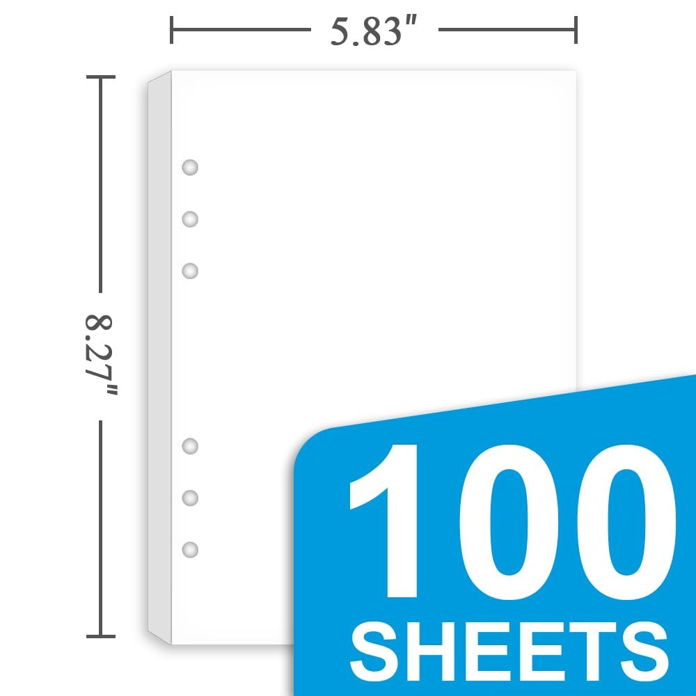 A5 Blank Paper Refill – 6-Hole Punched, 100 Sheets/200 100 Sheets, White
